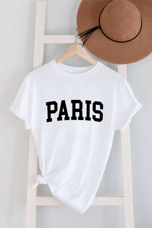 Paris, Unisex Round Neck Short Sleeve T-Shirt: M / H Grey/Black