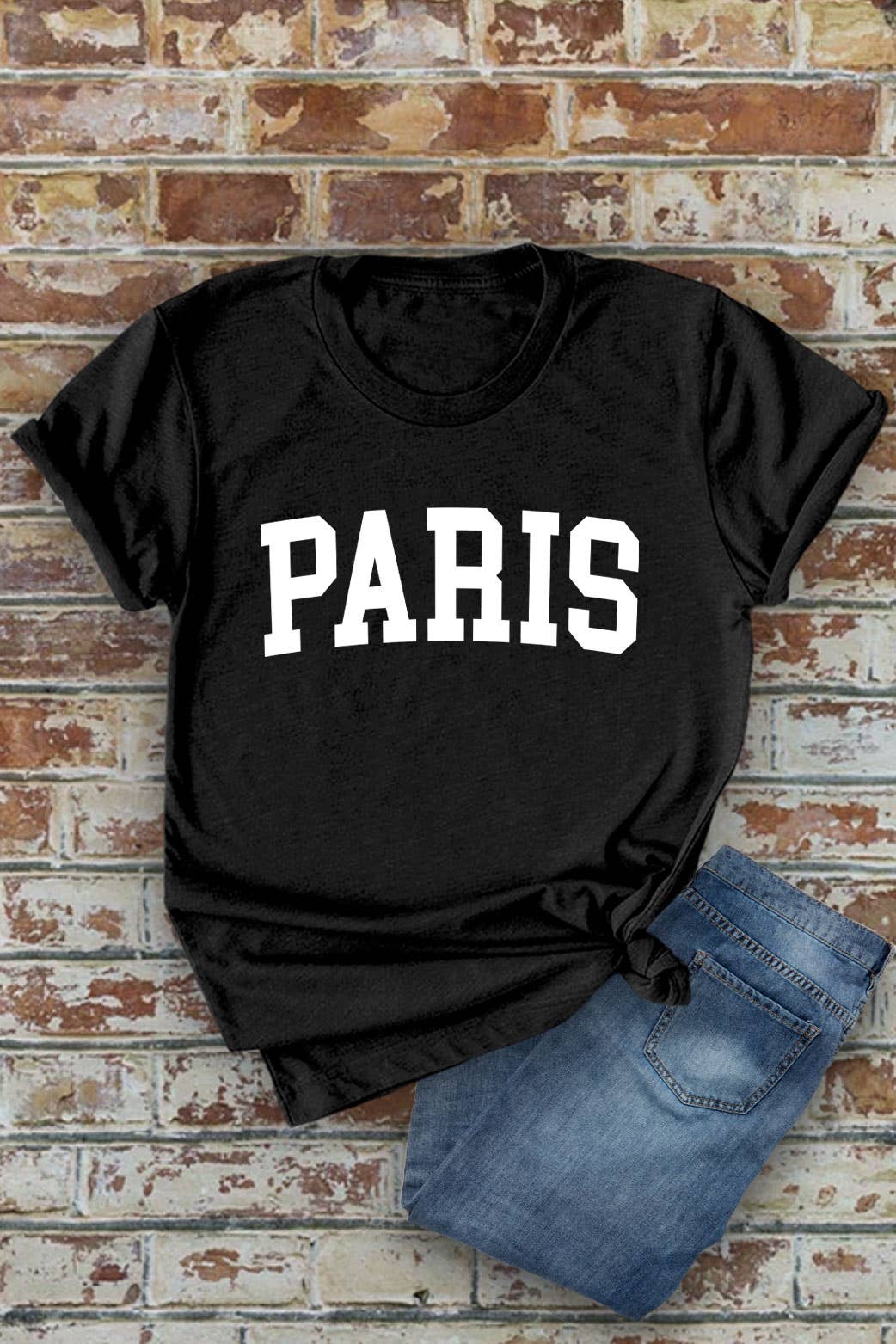 Paris, Unisex Round Neck Short Sleeve T-Shirt: M / D Rose/White