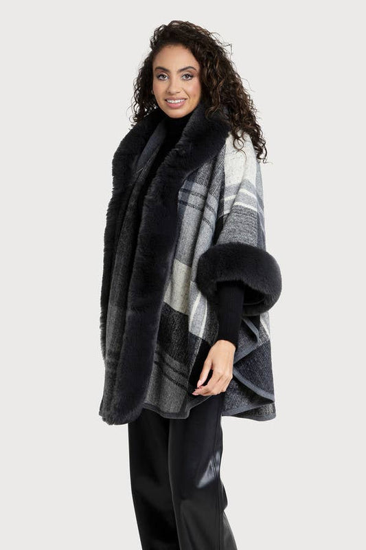 Faux Fur Kimono Plaid