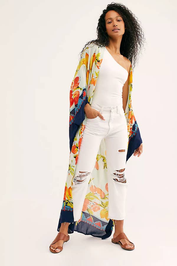 Citrus Motif Kimono: Black