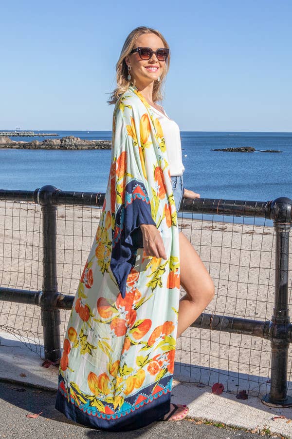 Citrus Motif Kimono: Black