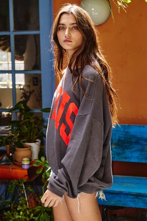'PARIS' Graphic French Terry Oversize Top / HEATHER GREY
