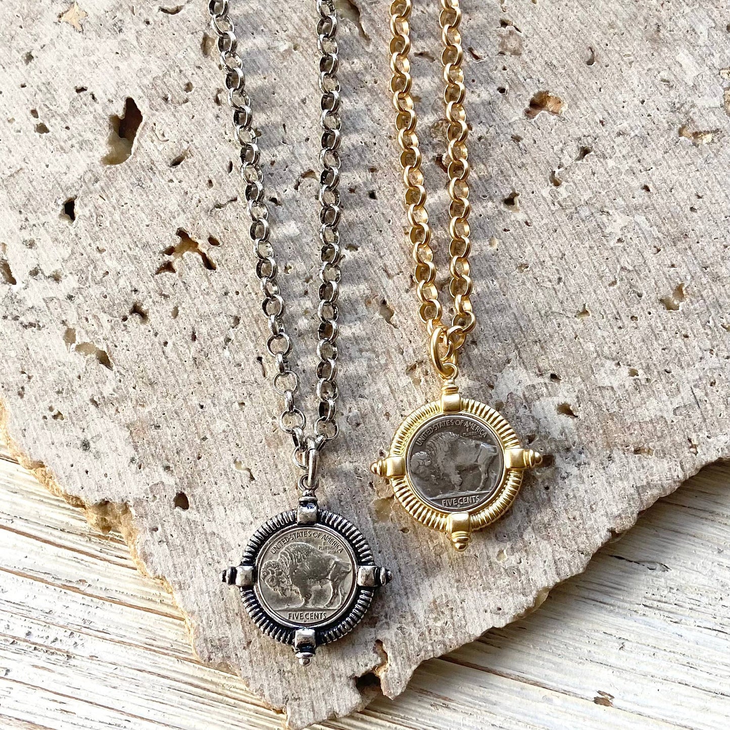 Buffalo coin necklace Montana Colorado Idaho jewlery: Matte gold