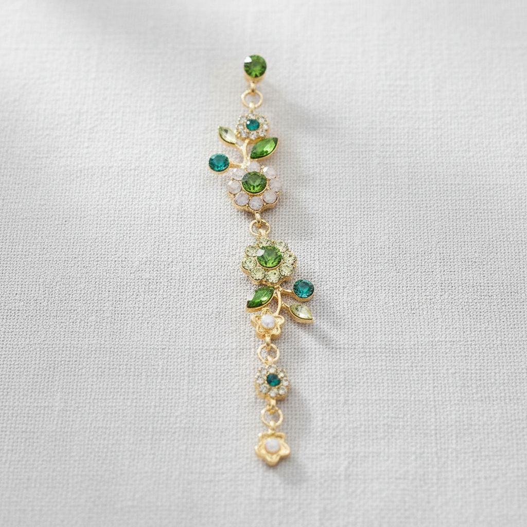 Vintage Rhinestone Floral Long Earrings