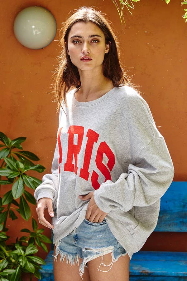 'PARIS' Graphic French Terry Oversize / CHARCOAL
