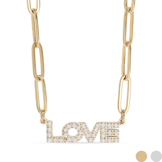 18K Gold PVD Stainless Steel "Love" Paperclip Necklace: Stainless