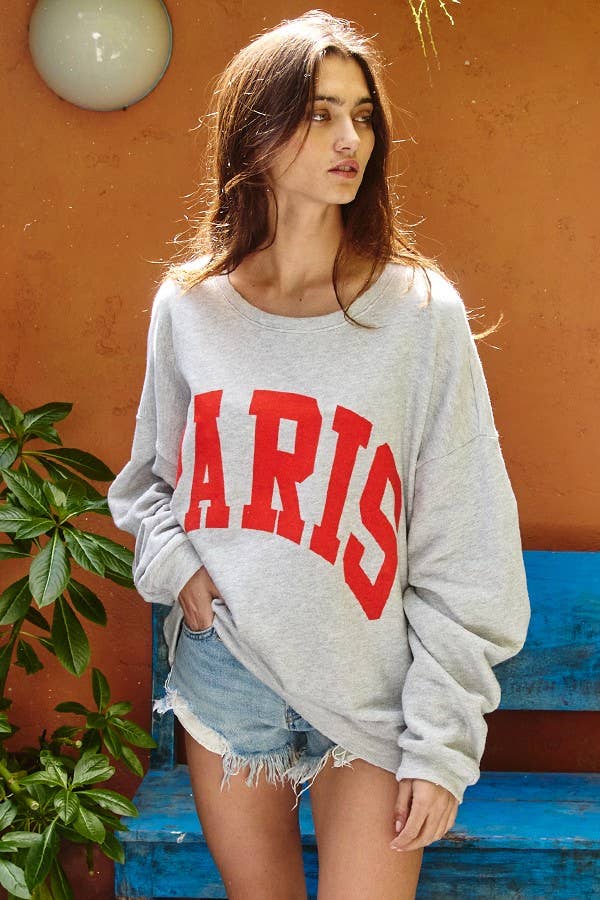 'PARIS' Graphic French Terry Oversize / CHARCOAL