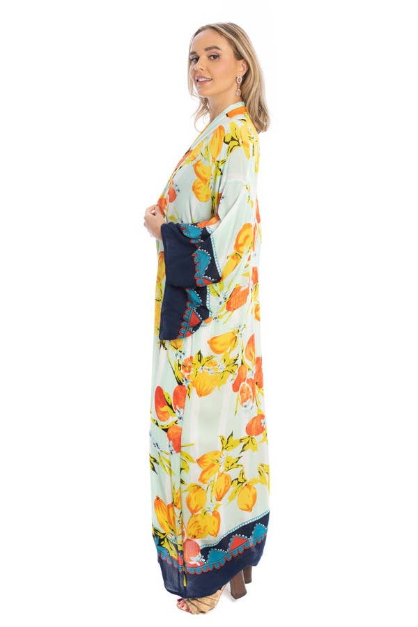 Citrus Motif Kimono: Aqua