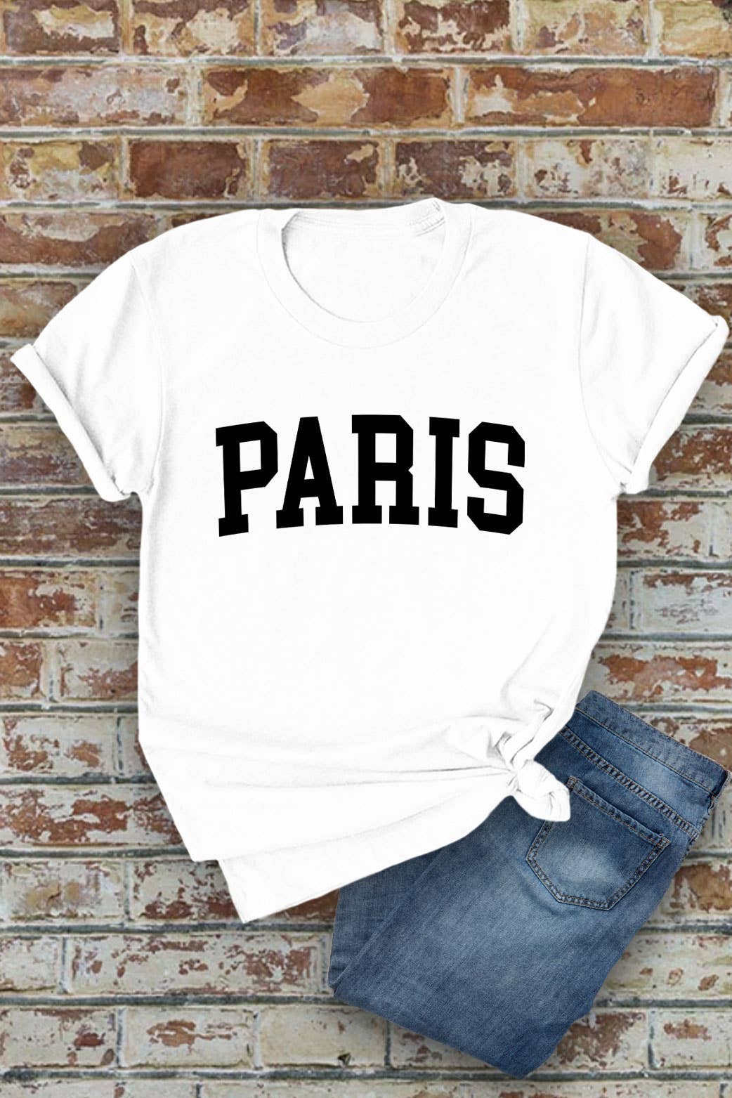 Paris, Unisex Round Neck Short Sleeve T-Shirt: M / D Rose/White