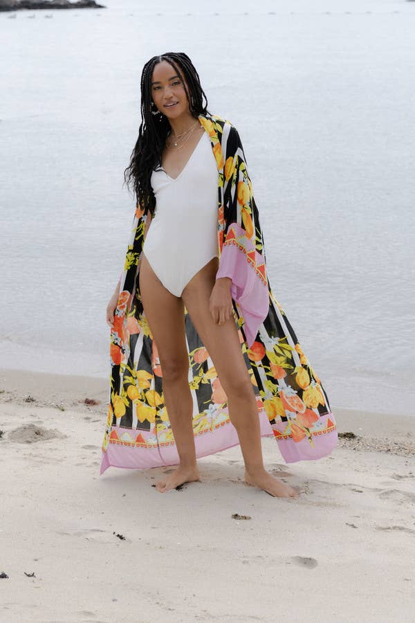 Citrus Motif Kimono: Black