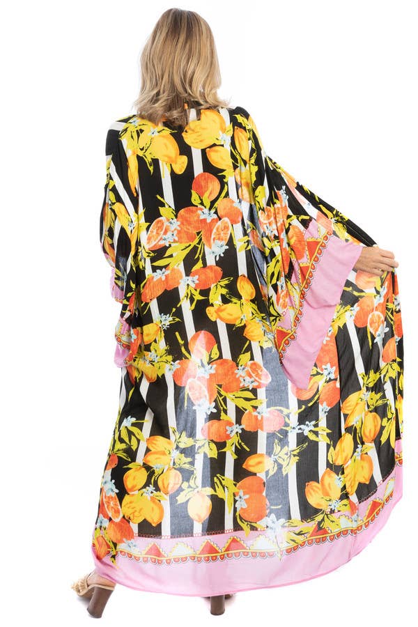 Citrus Motif Kimono: Black