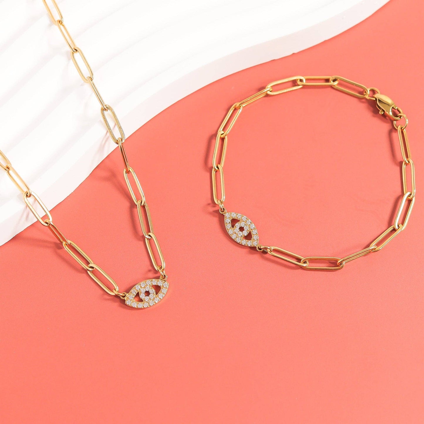 18K Gold PVD Stainless Steel "Love" Paperclip Necklace: Stainless