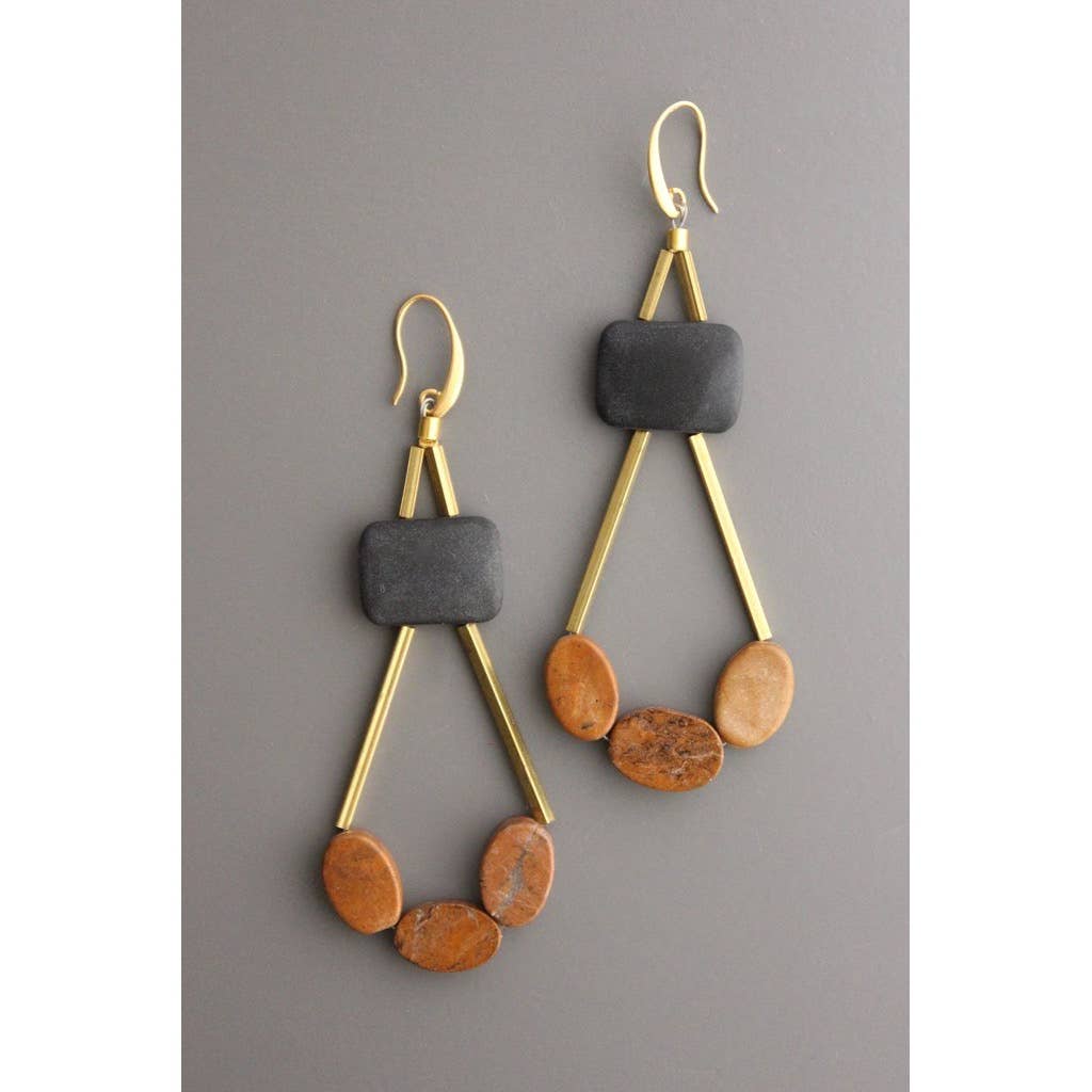 XINE26 Black agate and jasper geometric earrings