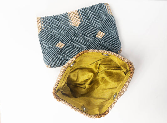 Handmade Macramé Clutch- Pink and Caramel