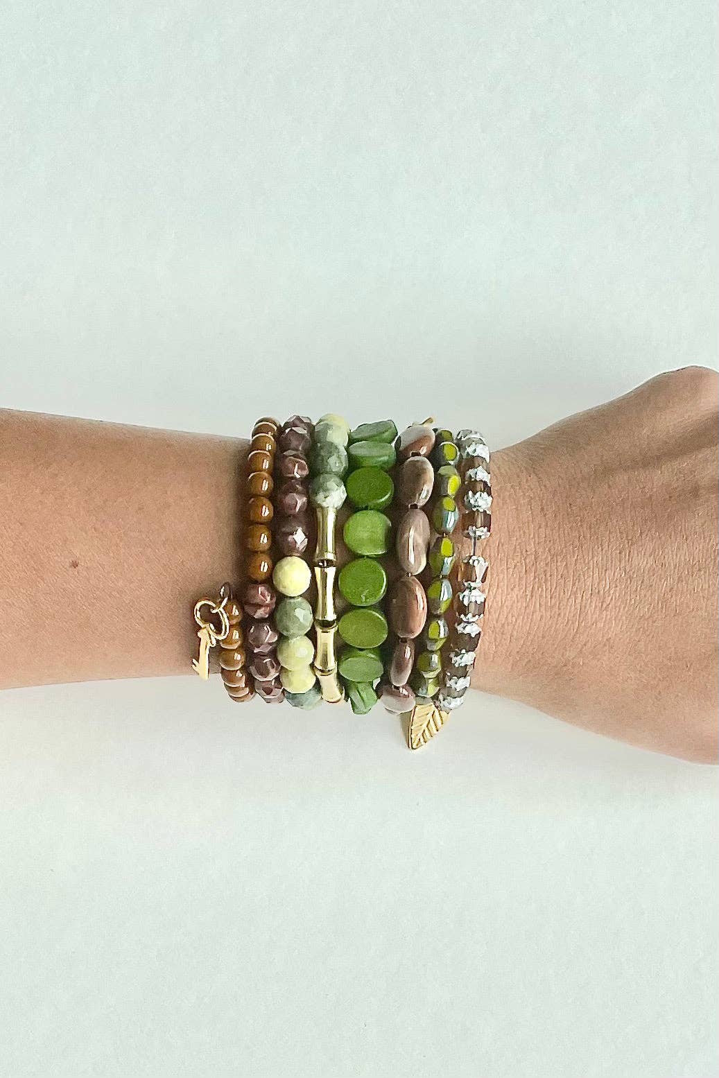 FERB04 Caramel, moss, burgundy, and green wrap bracelet