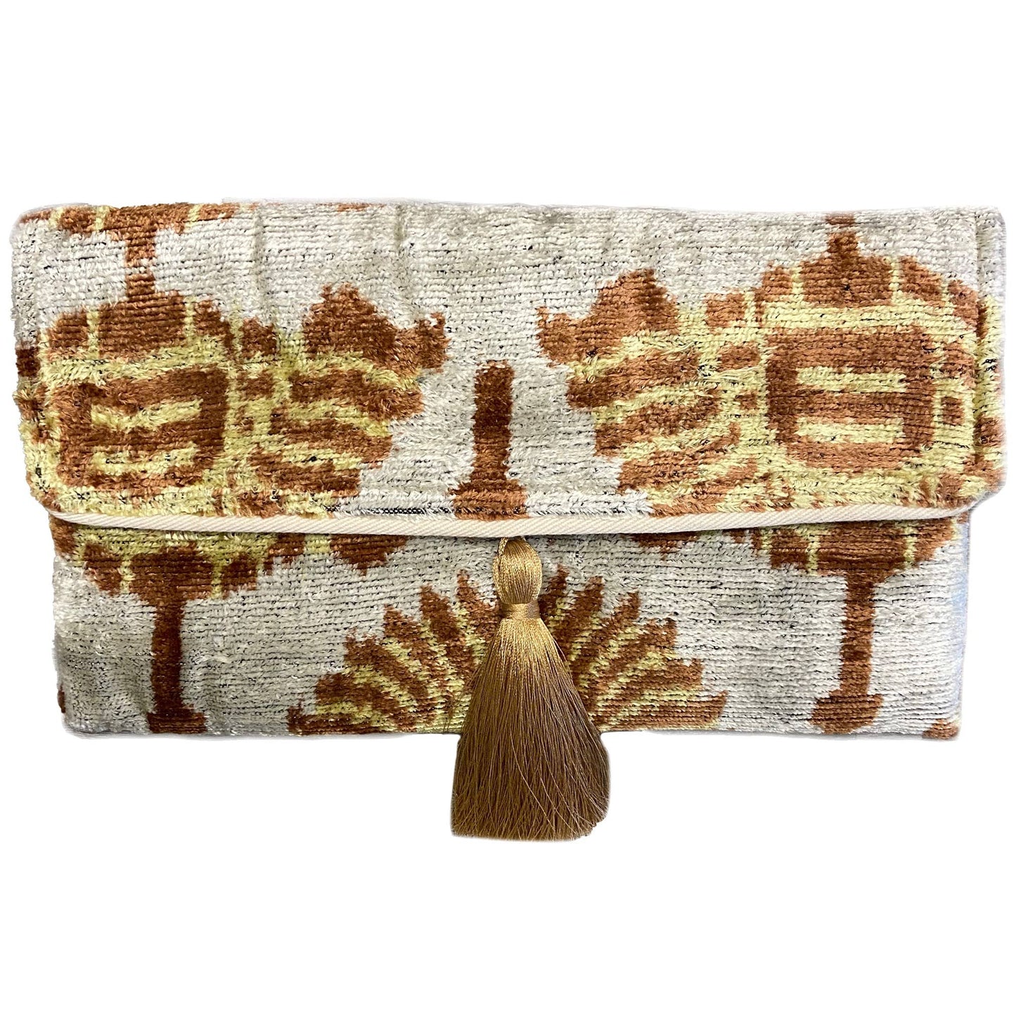 Ikat Assorted Velvet Clutch/Crossbody Bag: Ivory Coast