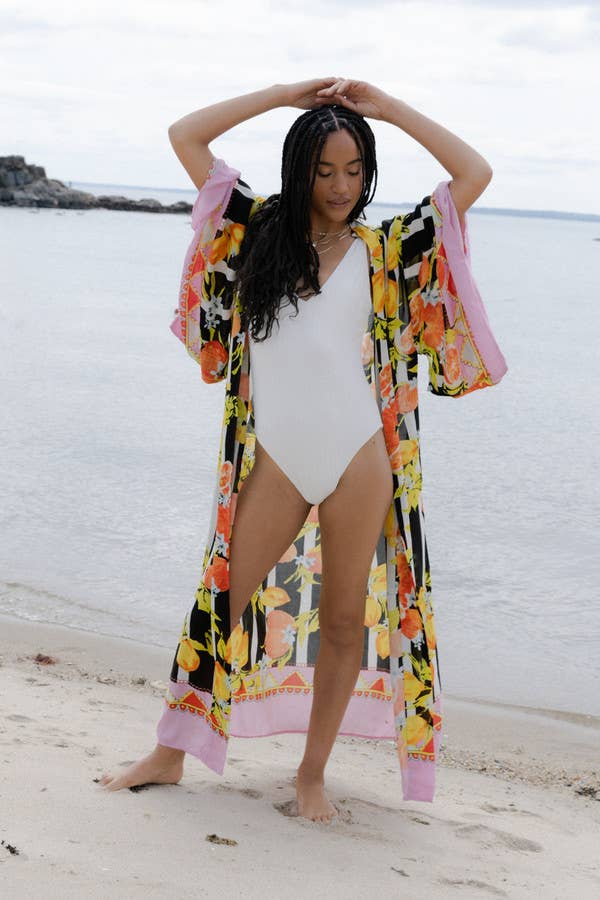 Citrus Motif Kimono: Black