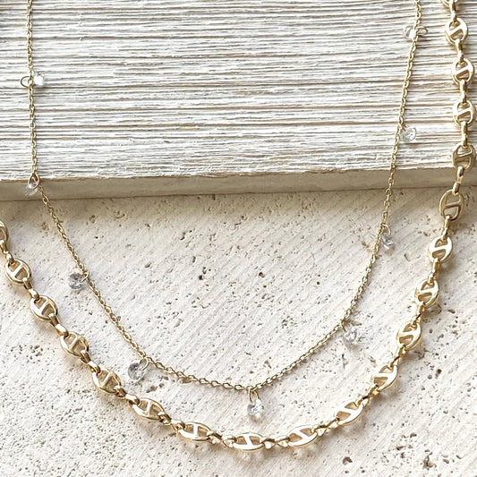 Layering necklace crystal bean chain : Dainty chain with tiny crystals