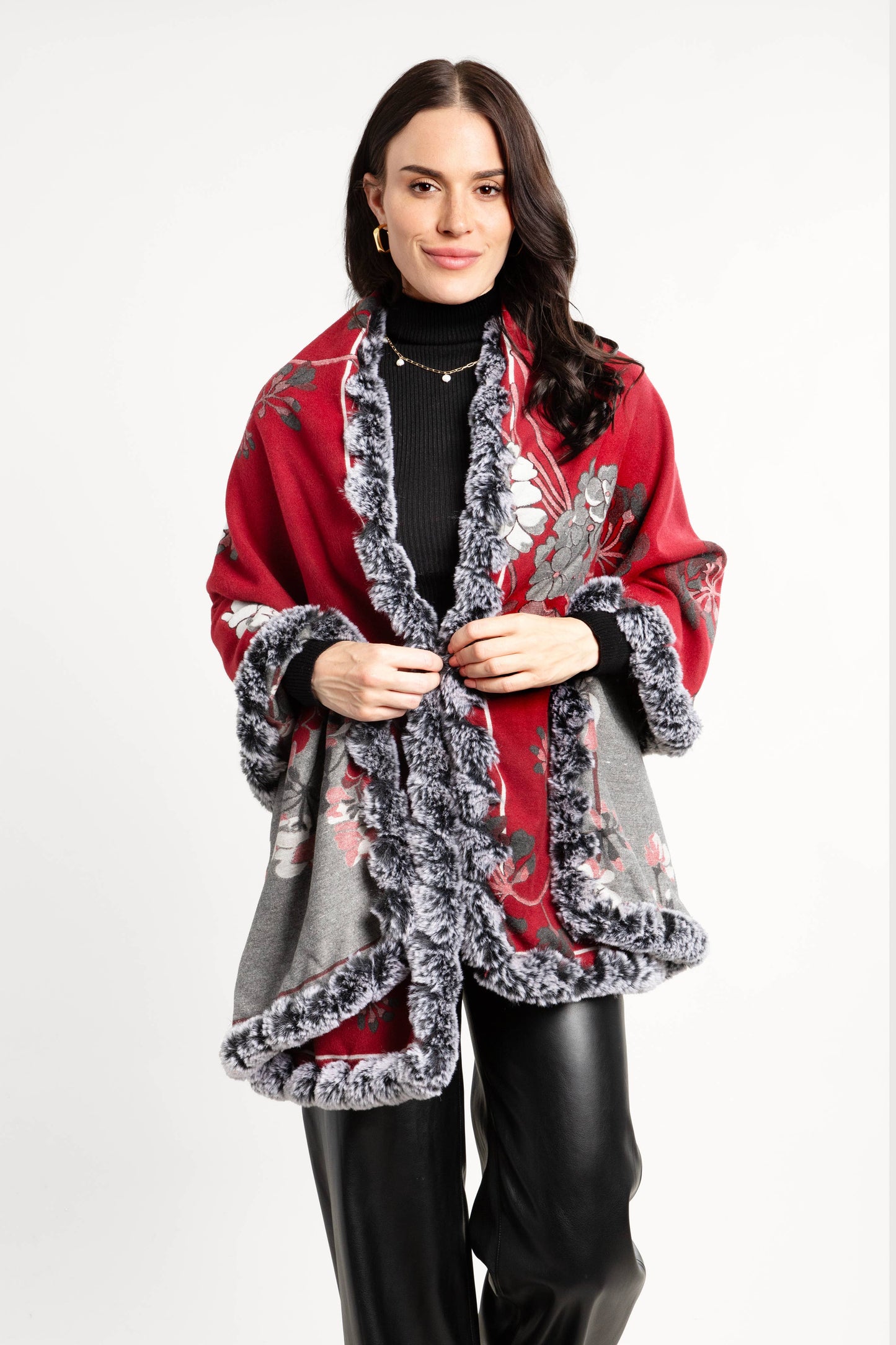 Blooming Faux Fur Scarf: Black