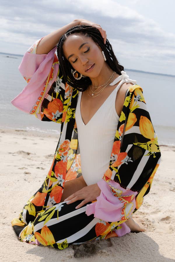 Citrus Motif Kimono: Black