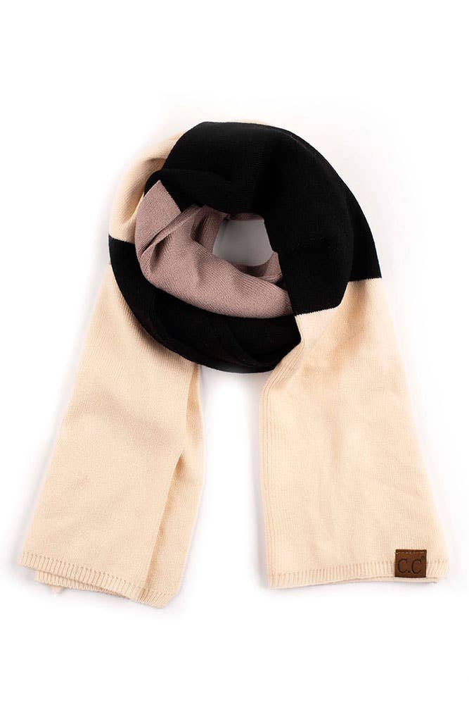 C.C Color Block Knit Scarf: Eggplant