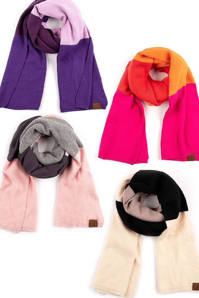 C.C Color Block Knit Scarf: Eggplant