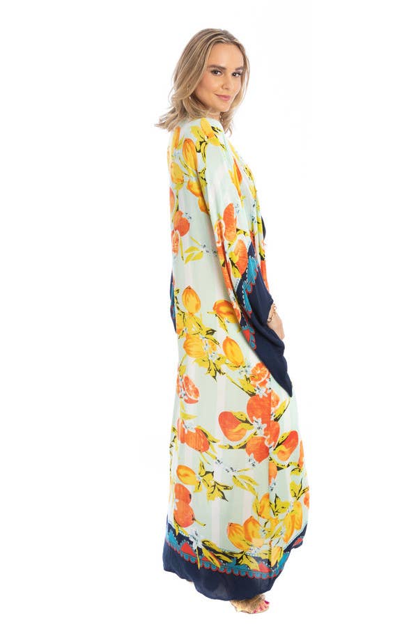 Citrus Motif Kimono: Black