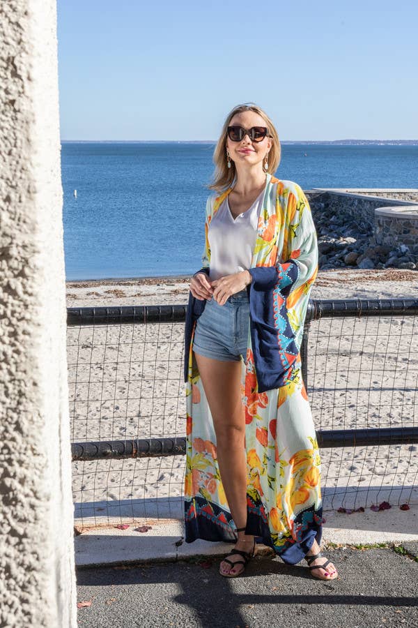 Citrus Motif Kimono: Black