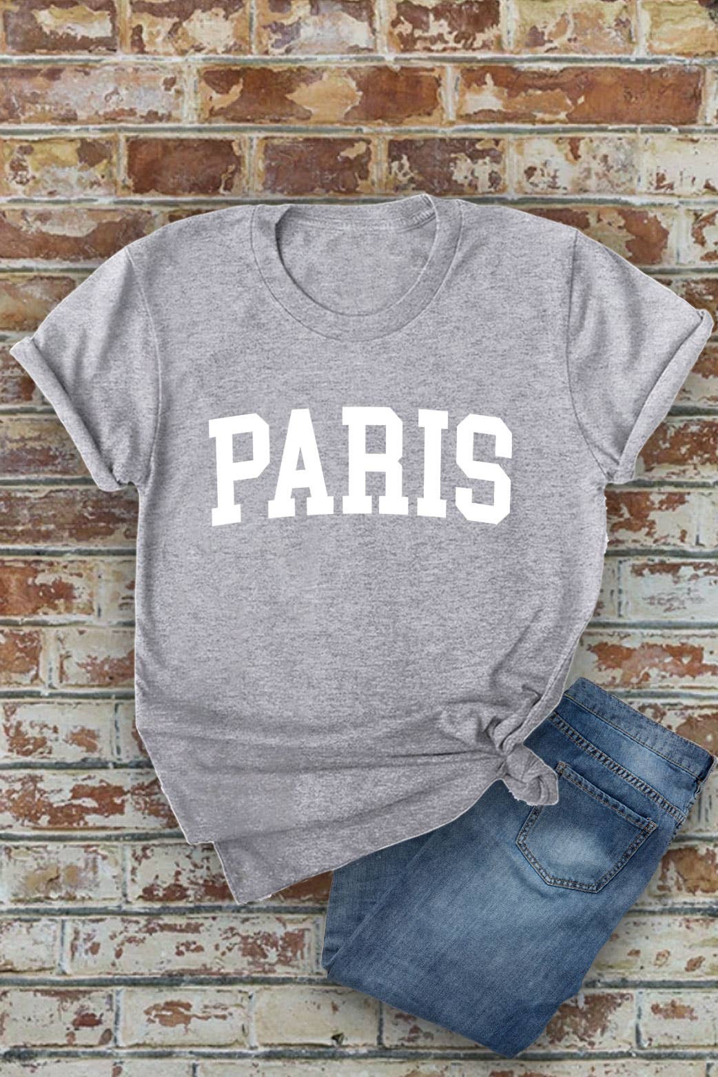 Paris, Unisex Round Neck Short Sleeve T-Shirt: M / D Rose/White