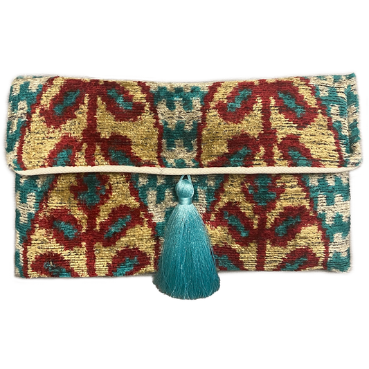 Ikat Assorted Velvet Clutch/Crossbody Bag: Ivory Coast