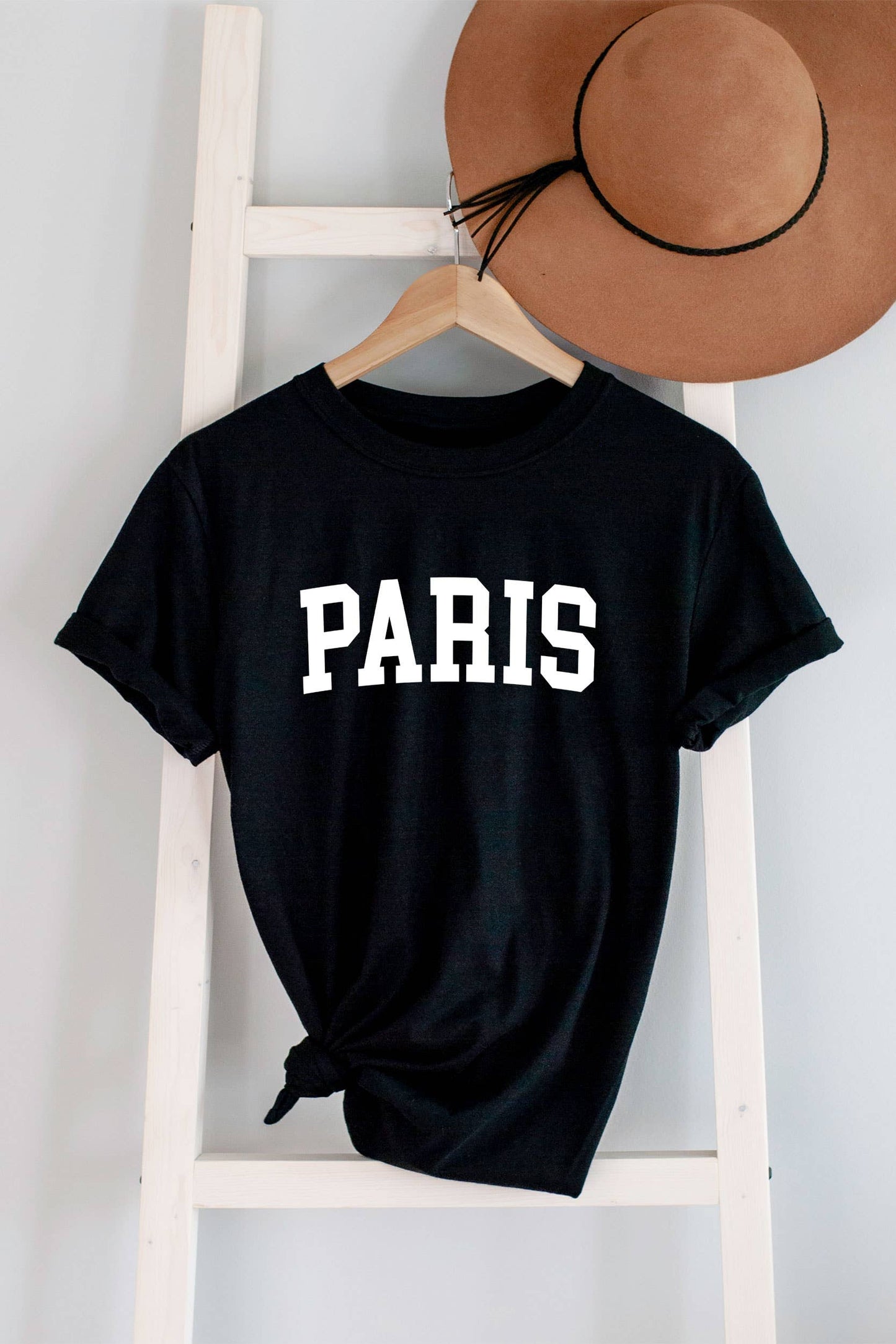 Paris, Unisex Round Neck Short Sleeve T-Shirt: M / D Rose/White