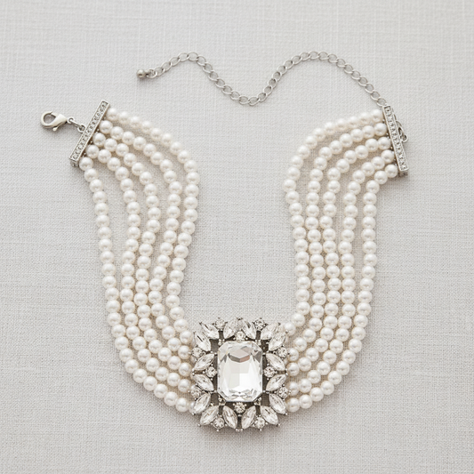 Baroque Rhinestone Pearl Choker Necklace