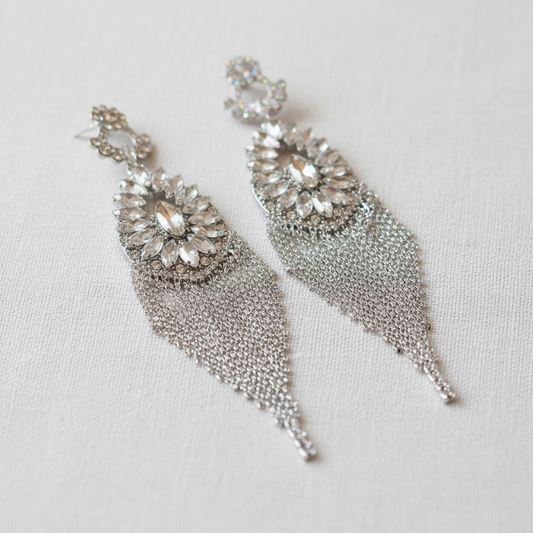 Exquisite Rhinestone Long Tassel Earrings
