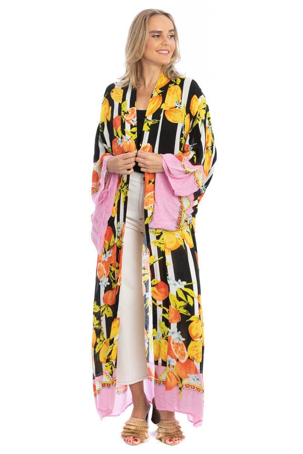 Citrus Motif Kimono: Black