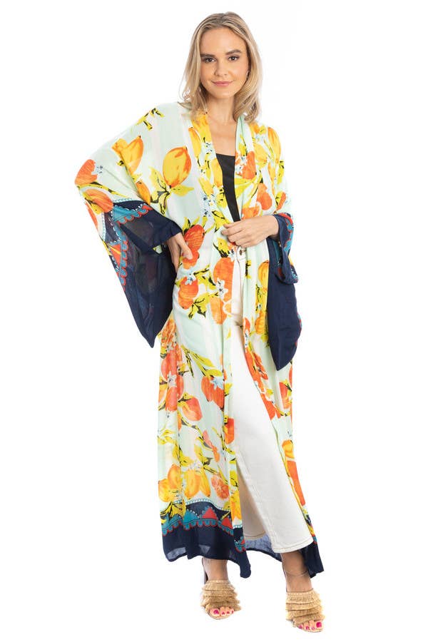 Citrus Motif Kimono: Black