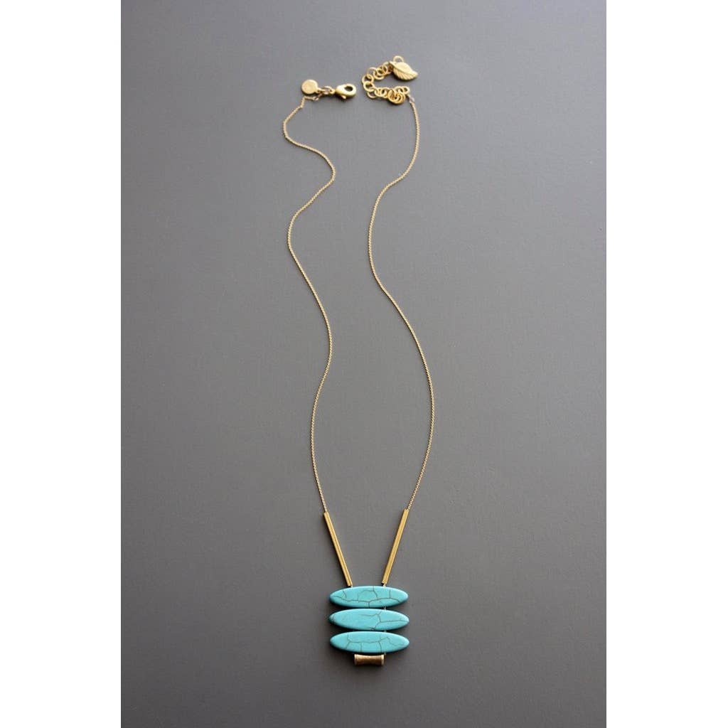 RYL119 Geometric turquoise ellipse pendant necklace