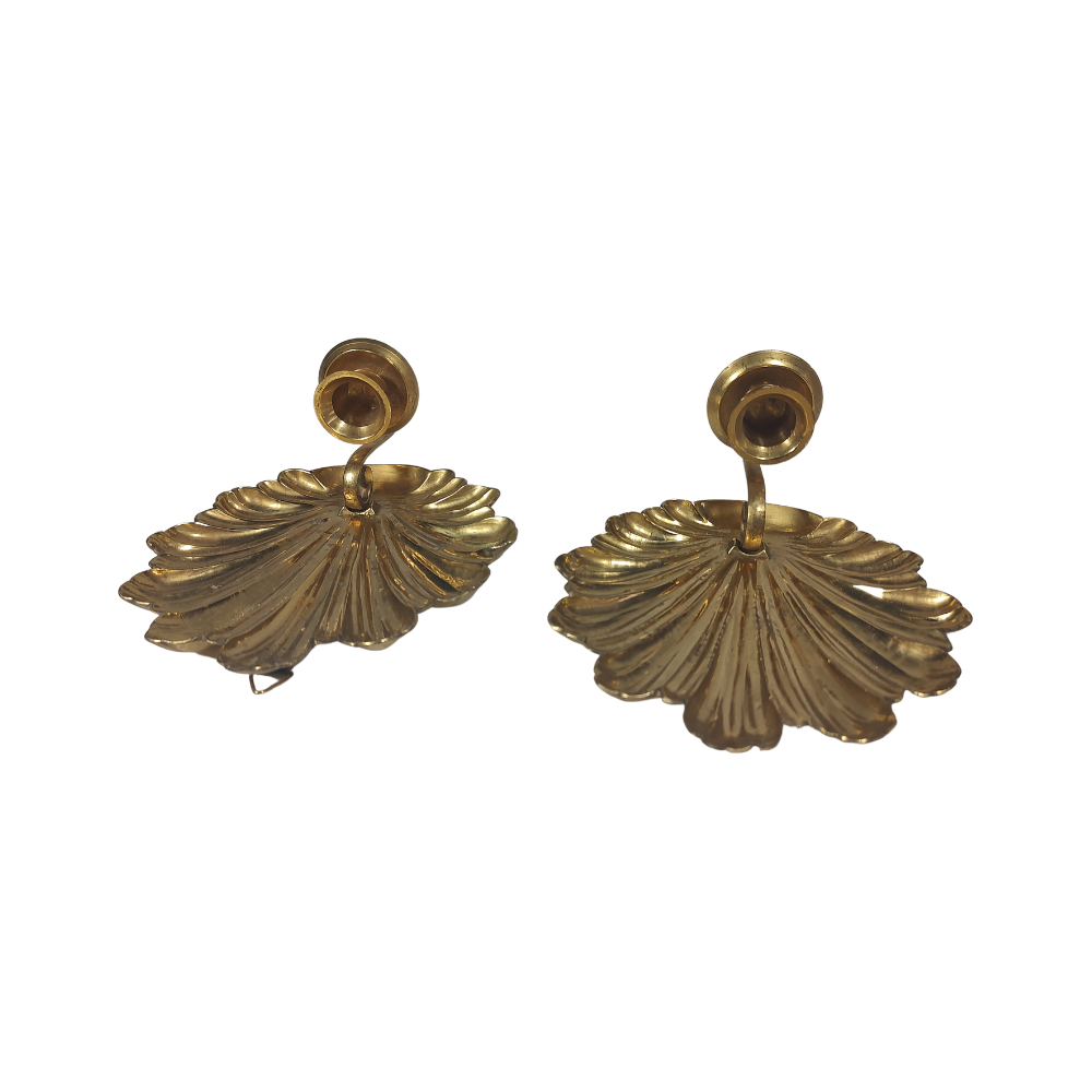 Pair of Mottahedeh Shell Brass Candle Sconces Mid Century