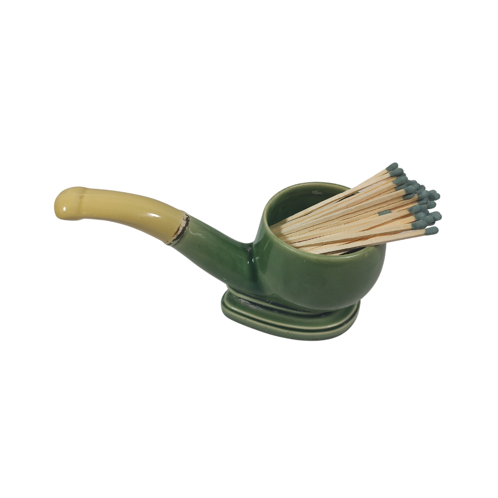 Green & Yellow Pipe Ashtray Match Holder