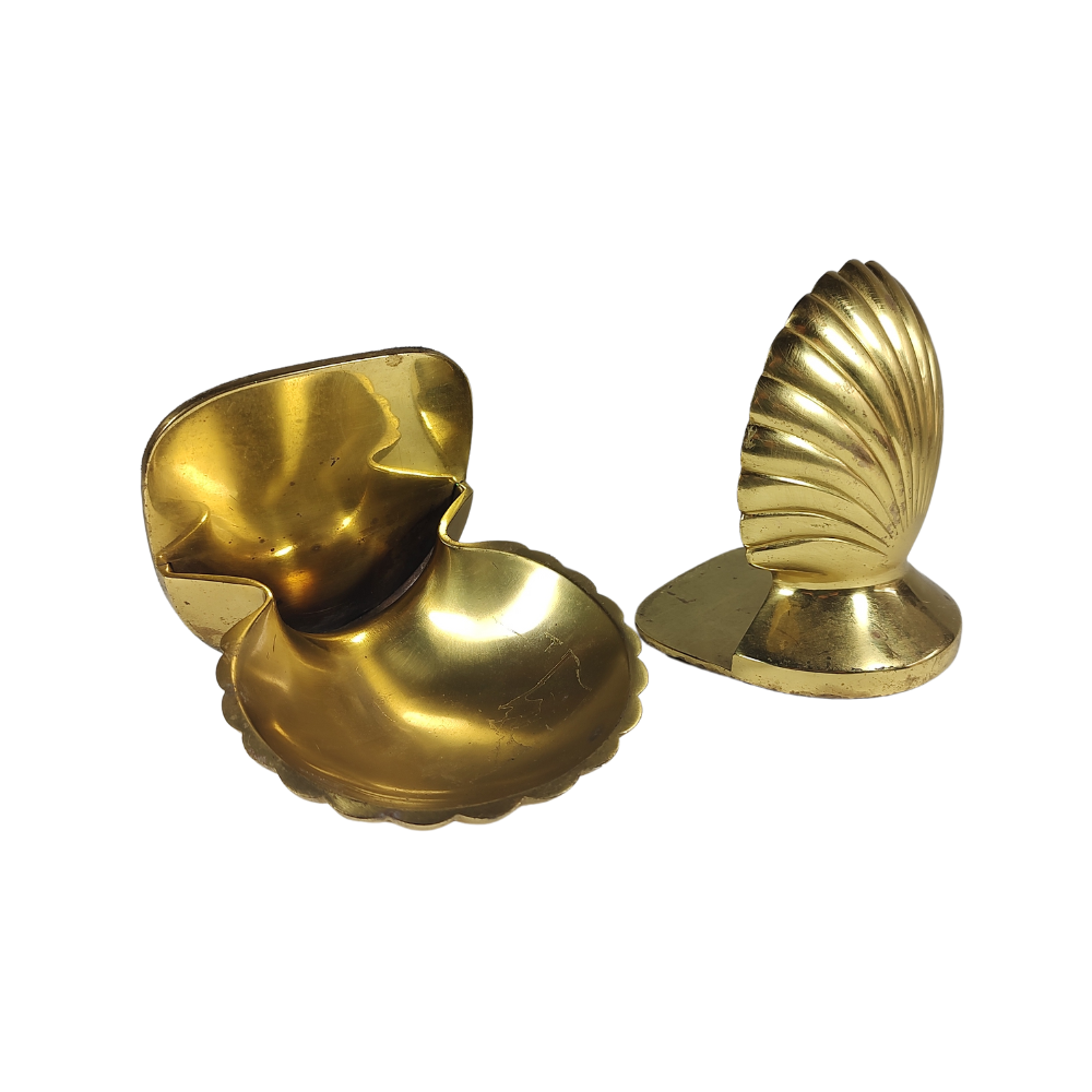Pair of Decorative Brass Scallop Bookends / Door Stops – Tiny