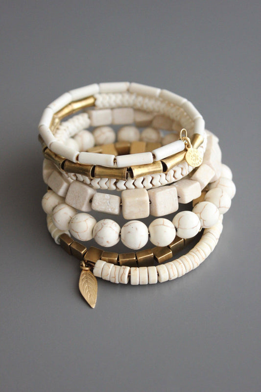 YSMB03 White stone and brass wrap bracelet