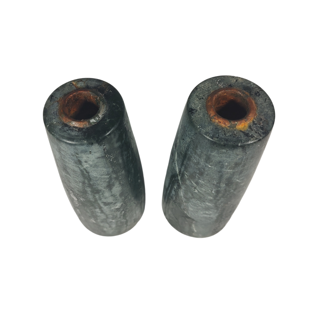 Sleek Solid Green Marble Pair of Candle Holder