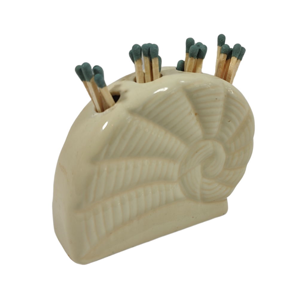 Creamy White Ceramic Bud Vase/ Shell Pen/Match Holder