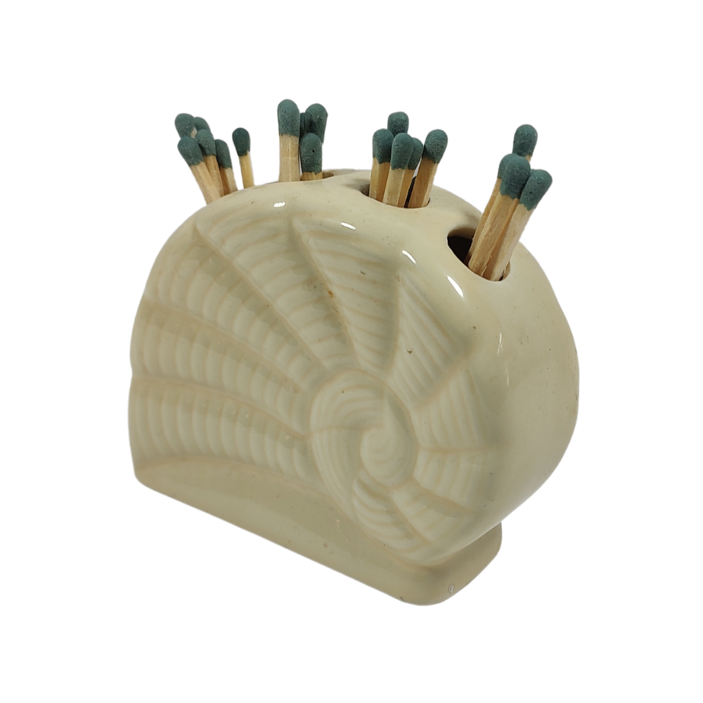Creamy White Ceramic Bud Vase/ Shell Pen/Match Holder