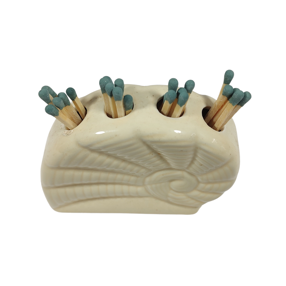 Creamy White Ceramic Bud Vase/ Shell Pen/Match Holder