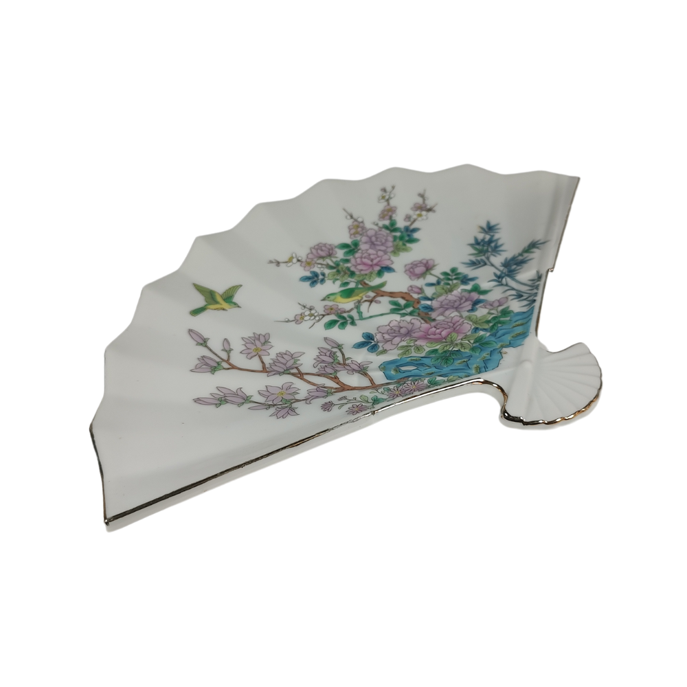 1960's Porcelain Fan Tray with Dogwood & Birds