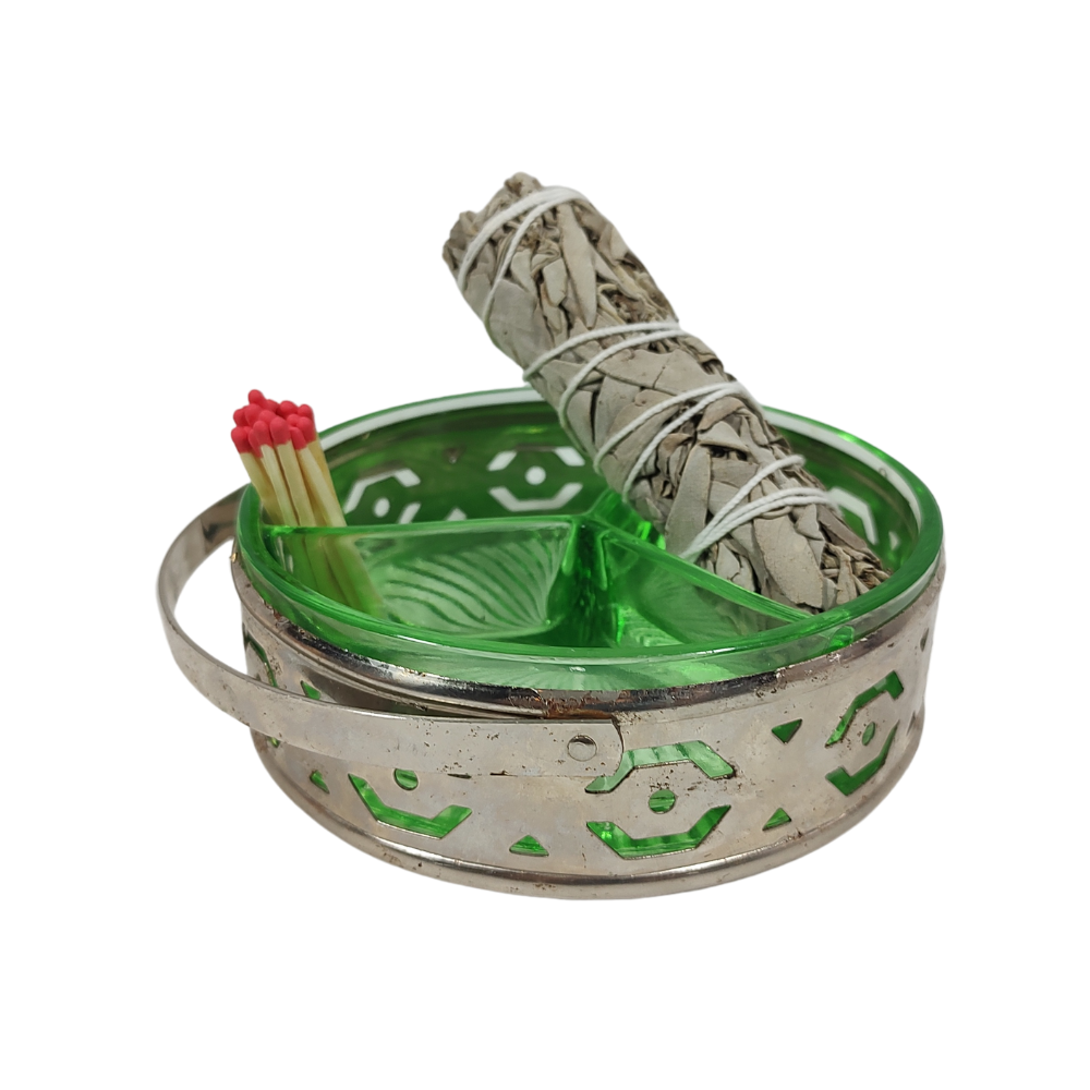 Uranium Glass and Silver Match / Cigarette Holder