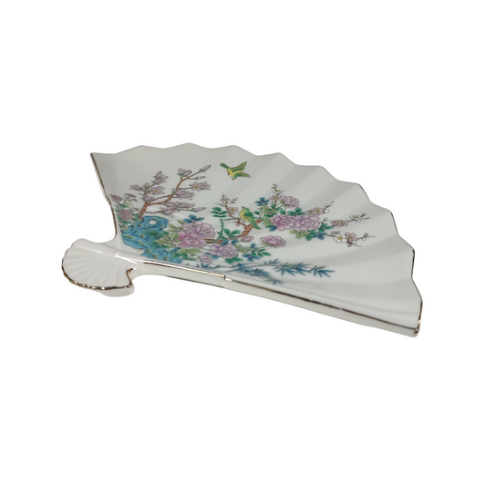 1960's Porcelain Fan Tray with Dogwood & Birds