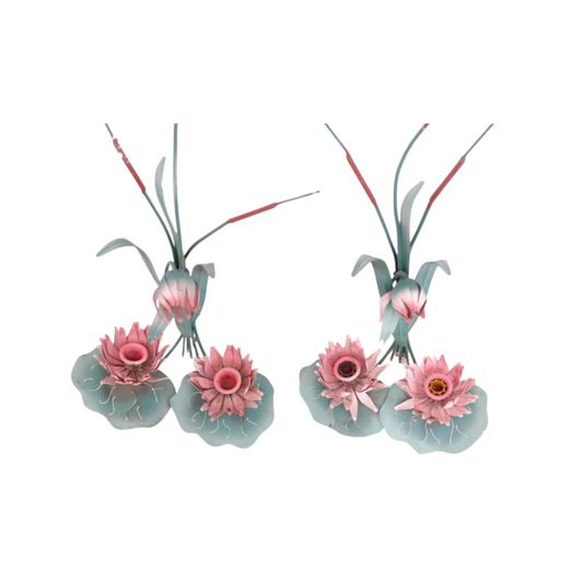 Set Vintage Mid Century Tole Lotus Sconce Candle Holder