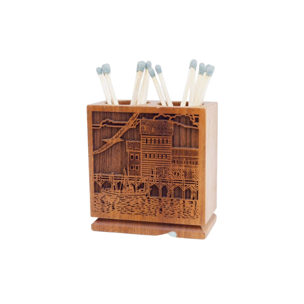 Wooden Candle/Match Holder 1970's Double