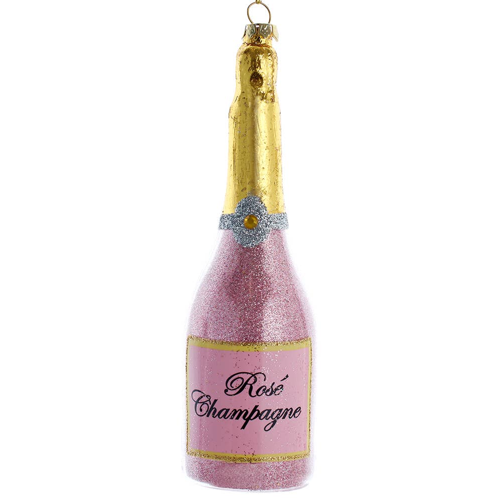 6.25"GLASS ROSE CHAMPAGNE BOTTLE ORNAMENT